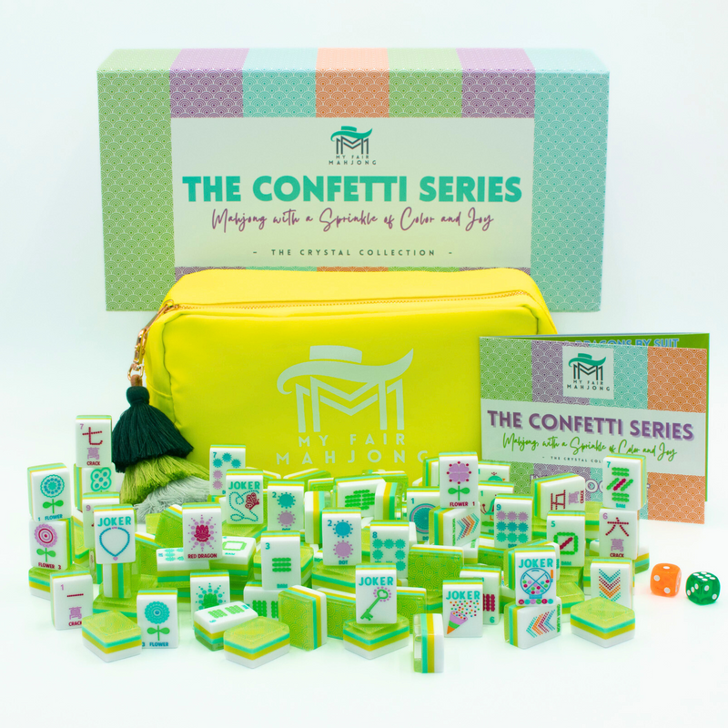 Crystal Confetti Citrus Green | Mahjong with a Sprinkle of Color and Joy | Clear Top with Colorful Pattern and Layers