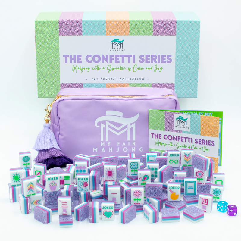 Crystal Confetti Purple | Mahjong with a Sprinkle of Color and Joy | Clear Top with Colorful Pattern and Layers