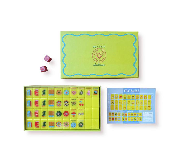 Mod Chartreuse Mahjong Tiles + Tile Pouch + Dice